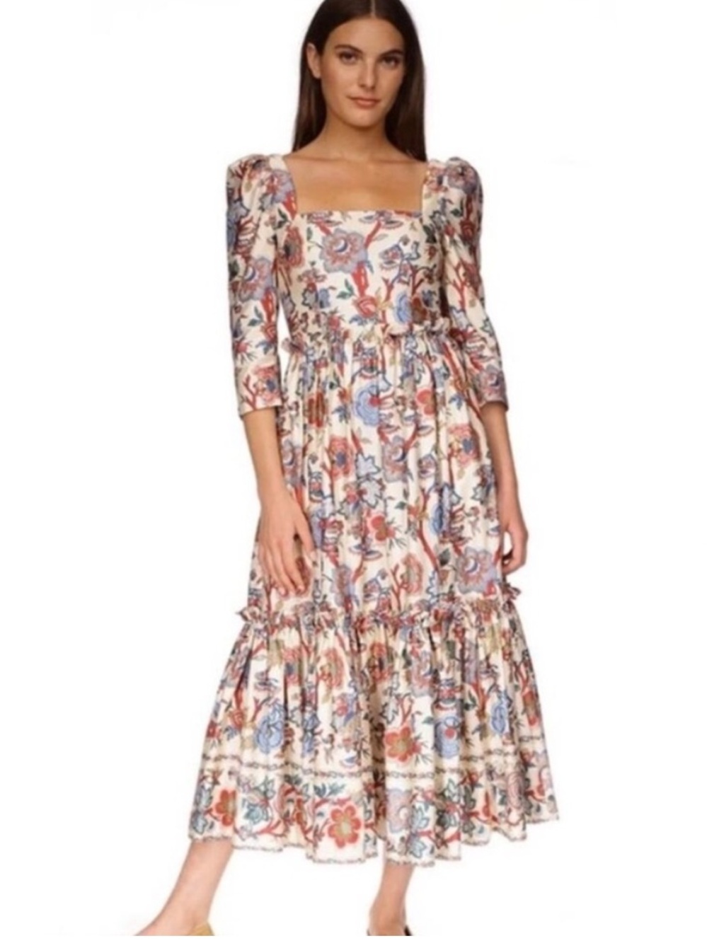 Cara Cara Blue Red Cream Blue Hill Dress Turtleneck Baroque Floral Sz 14